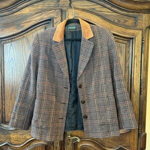 Harve Benard Women's Suit Coat Vintage Blazer Brown Black Tweed Leather Collar